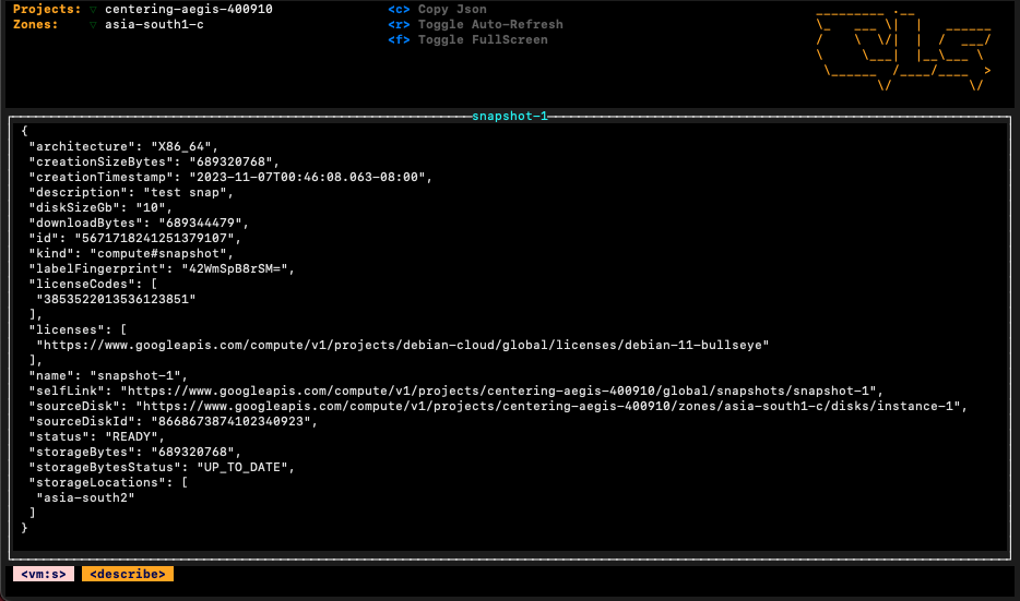 VM Snapshot Details Page