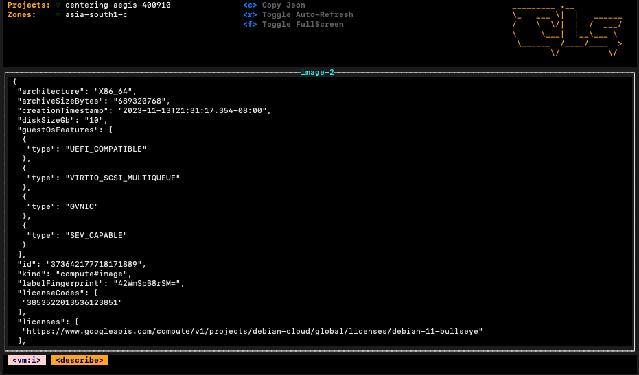 VM Image Details Page